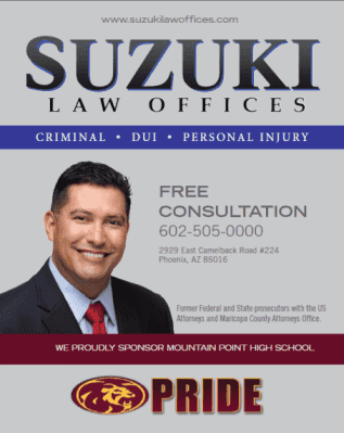 Suzuki poster showing Mountain Point High School sponsorship