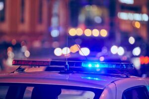 Police car emergency lights at night