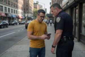 A person being asked for a cell phone search in Phoenix by a police officer