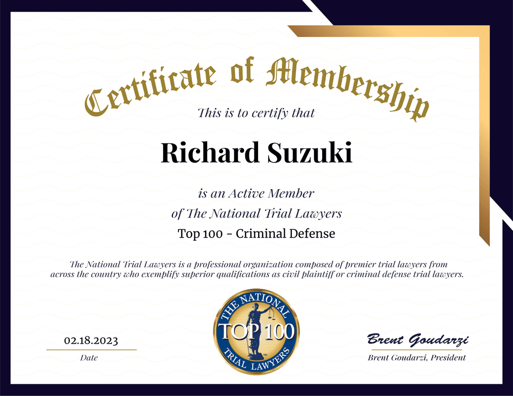 National Trial Lawyers membership certificate