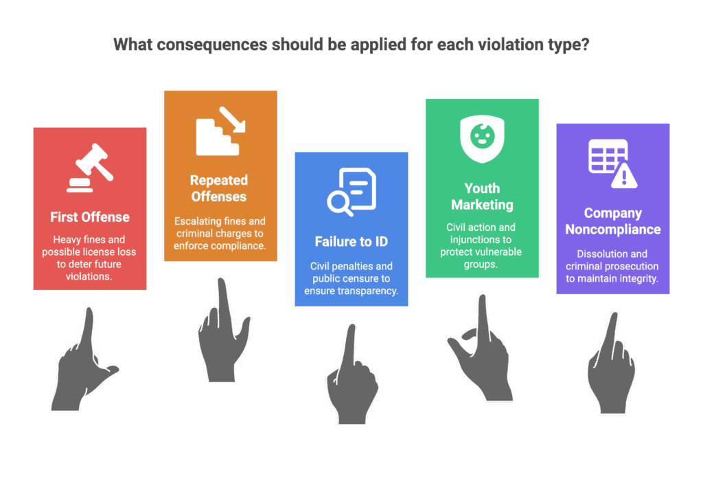 What consequences should be applied for each violation type?