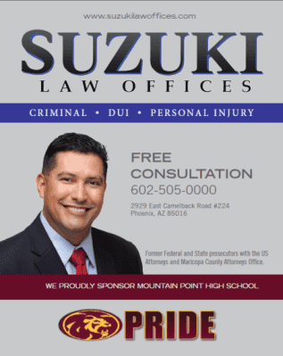 Suzuki poster showing Mountain Point High School sponsorship